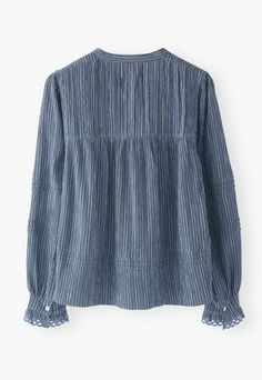 Wrap London - Crinkle cotton embroidered blouse Wrap London, Crinkle Cotton, Pin Tucks, Embroidered Blouse, Striped Blouse, Skirt Length, No Frills, Round Neckline, Shirts Tops