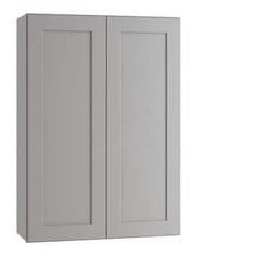 a white cabinet with two doors on the front and one door open to reveal an empty space