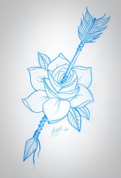 a drawing of a rose with an arrow on it