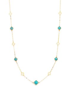 Bloomingdale's Turquoise Long Clover Necklace in 14K Yellow Gold, 36 - 100% Exclusive Luxury Yellow Gold Turquoise Necklace, Luxury Turquoise Gemstone Necklace, Luxury Blue Turquoise Gemstone Necklace, Clover Necklace, Exclusive Jewelry, Blue Gold, Turquoise Necklace, Womens Necklaces, Jewelry Accessories