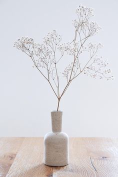 a small vase with some white flowers in it