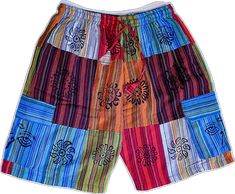 Hippie Multicolor Beach Shorts, Multicolor Hippie Shorts For Vacation, Hippie Multicolor Shorts For Beach, Hippie Multicolor Shorts For The Beach, Bohemian Patchwork Shorts, Casual Multicolor Festival Shorts, Casual Multicolor Shorts For Festival, Multicolor Hippie Style Festival Shorts, Multicolor Hippie Festival Shorts