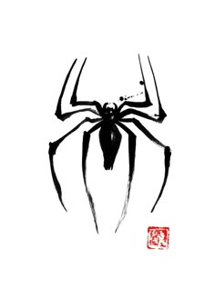 a drawing of a black widow spider on a white background with chinese characters below it