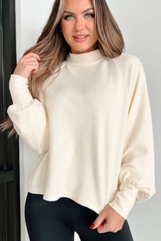 End Of History Mock Neck Long Sleeve Top (Cream) - NanaMacs Beige Relaxed Fit Top For Brunch, Cream Relaxed Fit Top For Brunch, Casual Off White Tops For Fall, Casual Off White Stretch Top, Off White Stretch Casual Top, Casual Off-white Stretch Top, Cream Relaxed Fit Tops For Fall, Off White Relaxed Fit Tops For Fall, Off White Tops For Fall Loungewear