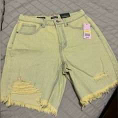 Denim Wild Fable Shorts; Yellow Tint Of Green, Torn Style Shorts Denim, Wild Fable, Green Yellow, Jean Shorts, Denim Shorts, Size 2, Womens Shorts, Yellow, Green