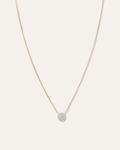 Add a little sparkle to your jewelry collection with this dainty 14K Gold Pave Diamond Disc Necklace. Great for stacking or wearing alone, it's a fabulous addition to any jewelry collection. Gold Medallion Necklace, Pave Necklace, Dainty Diamond Necklace, Gold Medallion, Medallion Necklace, Disc Necklace, Diamond Stone, Quince, Pave Diamonds