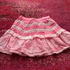 Loveshackfancy Pink And White Floral Ruffle Mini Skirt Size Petite (Fits Like A Xs) Never Worn Elastic Waistband Pink Cotton Skirt With Lace Trim, Casual Pink Skirt With Lace Trim, Cute Pink Skirt With Ruffle Hem, Personal Things, Skirt With Elastic Waistband, Satin Mini Skirt, Tiered Mini Skirt, Ruffle Mini Skirt, White Mini Skirt