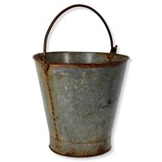 an old metal bucket is shown on a white background