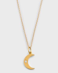 Andrea Fohrman pendant necklace    14karat yellow gold    0.025 total Diamond carat weight    Approx. 18"L; adjustable length    Lobster clasp     Made in USA Diamond Carat, Diamond Pendant Necklace, Moon Phases, Crescent Moon, Diamond Pendant, Crescent, Womens Jewelry Necklace, Lobster Clasp, Made In Usa