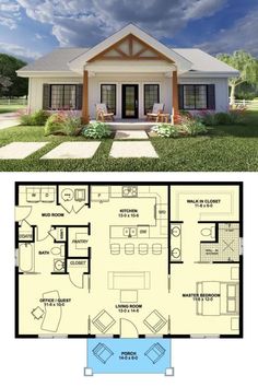 1,000 Sq Ft Compact Country-Style House Plan with 2 Bedrooms and Open Living Space Small Cottage House Plans, Plan Villa, American House Plans, Small Cottage Homes, Cottage Floor Plans, A Small House, Design Villa, Small House Floor Plans, Building Plans House