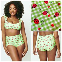 ---Full Measurements Below- Same Day Shipped! - *Listing Is For Bikini Bottoms Only Unique Vintage Gingham And Ladybug Print Bikini Bottoms High Waist Lace Trim Under Waistband Full Mesh Lining Full Coverage Sold Out Style Color Way Stretchy Colors: Green, White, Red, Black Fabric: Nylon & Spandex Condition: Brand New With Tags Measurements Approximately: Waist 27" Stretches Up To 35" Hips 32.5" Stretch Up To 40" Front Rise 12.5" Back Rise 12.5" *Will Ship Same Day- From Los Angeles *Smoke & Pet Summer Strawberry Print Swimwear, Spring Strawberry Print Swimwear, Strawberry Print Swimwear For Spring Beach, Retro Gingham Swimwear For Summer, Spring Strawberry Print Swimwear For Beach, Fitted Gingham Playful Swimwear, Gingham Bottoms For Beach Season, Fitted Gingham Bottoms For Beach Season, Fitted Strawberry Print Swimwear For Poolside