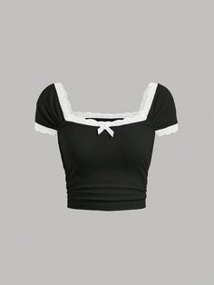 Bow Top, Black And White Shirt, Cute Crop Tops, Cute Shirt, Cute Black