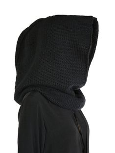 black wool blend knitted construction rear button fastening slouchy hood Yohji Yamamoto Scarf, Wardrobe Edit, Yoko London, Iconic Bags, Exclusive Fashion, Japan Fashion, Yohji Yamamoto, Lady Dior, Black Wool