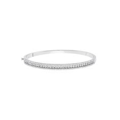 Exude elegance wearing this sterling silver bangle bracelet. Its rows of diamond accents are set in faceted plates that give them the look and sparkle of larger stones. Comes in a gift box. Click on this JEWELRY & WATCHES GUIDE to learn about fit, styles, materials and more!BRACELET DETAILS Length: 7.7 in. Clasp: box Metal: rhodium-plated sterling silver DIAMOND DETAILS Total weight: 1 ct. Cut: round Color grade: H-I Clarity: I1-I2 Setting: miracle Image(s) may be enlarged to show detail.Diamond Luxury Silver Bangle With Channel Set, Classic Silver Bangle With Diamond Accents, Elegant White Gold Bangle With Channel Set, Elegant White Gold Channel Set Bangle, Elegant Silver Cuff Bracelet With Diamond Cut, Elegant Diamond White Channel Set Bracelets, Elegant Diamond White Channel Set Bracelet, Classic Silver Bangle With Channel Set, Classic Silver Channel Set Bangle