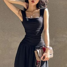 BXOXO Summer Black Sexy TANK Dress Women Sleeveless Bodycon Casual Got – bxoxo-shop Dress Folds, Black Chiffon Maxi Dress, Black Dress Women, Gathered Maxi Dress, Bodycon Casual, Vintage Tank, Summer Vintage, Black Chiffon, Vintage Maxi Dress