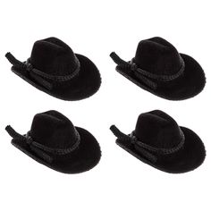 Rope 'em cowboy! Black Flocked Cowboy Hats are flocked in surface texture with simple tie details and curved brims. They are perfectly versatile, which means you can incorporate them into everything from paper projects and miniature projects to mixed media and even paintings. Go western in your crafty themes! Dimensions: Length: 2 1/16" Width: 1 5/8" Height: 3/4" Package contains 4 pieces. Cowboy Centerpieces, Rodeo Birthday Parties, Cowboy Birthday Party, Rodeo Birthday, Western Theme Party, Chapeau Cowboy, Cowboy Birthday, Silhouette Cameo Machine, Miniature Projects