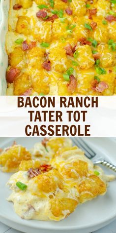 bacon ranch tater tot casserole on a white plate