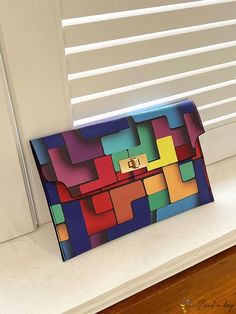 BirdinBag - Elegante y vibrante Womens PU Patchwork Clutch Multicolor Rectangular Office Shoulder Bag, Modern Multicolor Rectangular Clutch, Modern Multicolor Clutch Bag, Multicolor Envelope Bag For Everyday Use, Patchwork Clutch, Word Wrap, White Space, Bag Bag, Square Bag