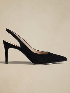 Slingback Stiletto Heel | Banana Republic Factory Pointed Heels, Banana Republic Women, 3 Inch Heels, Banana Republic Factory, Sling Back, Shoe Game, Stiletto Heel, Black Suede, Women's Accessories