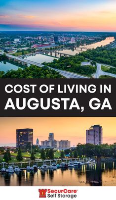 two pictures with the words cost of living in august, ga and an image of a river