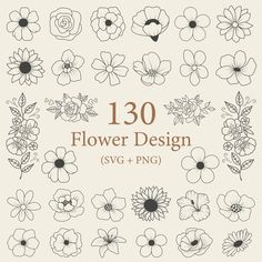 the flowers are drawn in black and white on a beige background, with text that reads'130 flower design svt + png '