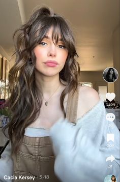 Dragana Micalovic, Haircuts Wavy Hair Long, Long Hair With Light Bangs, Acacia Kersey Bangs, Chocolate Brown Hair Bangs, Acacia Brinley Hair, Fringe Brown Hair, Bangs Dark Brown Hair, Ash Brown Hair With Bangs