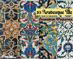 some colorful tiles with the words 10 arabesque tile seamless patterns on them