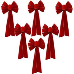 six red bows tied together on top of each other