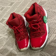 These Are Size 4y Win Like 96’ Jordan 11 Retros It’s Ok Okay Shape My Brother Doesn’t Fit In Them Anymore So I Thought I’d Just Sell Them Cause They Are Just Sitting There Depressingly So Yeah A Few Scuffs And Creases But Nun Too Big Came From Stockx Don’t Got Original Box But Got The Tag Pretty Cool Shoe To Be Honest Wish I Had This As A Kid. Cool Shoe, Jordan 11s, Jordan Red, Shoes Jordan, Cute Nike Shoes, Cute Nike, Jordan 11 Retro, Cute Nikes, Kids Jordans