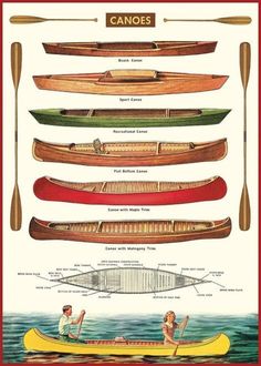 canoes and oars are shown in this vintage poster from the early 1900's