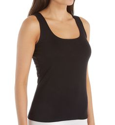 This soft tank top will be excellent for layering with other tops. Made of Supima cotton/spandex. Scoop neckline. Sleeveless. Shoulder straps do not adjust. Lightweight knit good to wear alone or layered. Scalloped lace along neckline, sides, back and around hem. Supima cotton has a refined, soft touch and is long wearing. Made in the USA. Hanky Panky Women's Supima Cotton Scoopneck Tank in Black (894354) | Size XS | HerRoom.com Scoop Neck Tank Top With Built-in Bra, Everyday Tank Top With Built-in Bra And Scoop Neck, Solid Top With Built-in Bra And Scoop Back, Black Tank Top With Built-in Bra And Scoop Back, Basic Fitted Tank Top With Scoop Back, Everyday Stretch Scoop Neck Tank Top, Seamless Tank Top With Straps, Everyday Summer Camisole With Scoop Back, Basic Everyday Tops With Tank Straps