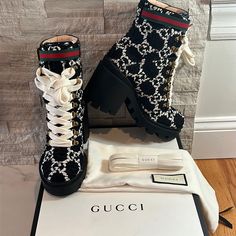 Brand New Never Worn Before. Comes With Two Dust Bags, Replacement Laces, And Original Box. Red And Green Ankle Straps Are Detachable. Disney Heels, Floral Nikes, Nike Wedges, Making Shoes, Gucci Boots, Funky Shoes, Lug Sole Boots, High Top Boots, Women's Bags By Style