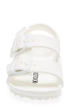 A contoured footbed adds signature arch support to a durable and versatile EVA sandal that's a playground-ready fave. The footbed absorbs shock and mimics the shape of a healthy foot, while pronounced medial and metatarsal arches support the instep and ball of your child's foot. Adjustable straps with buckle closure Cushioned footbed with arch support Synthetic upper, lining and sole Hand wash, dry flat Made in Germany Kids' Shoes White Slip-resistant Sandals For Spring, White Slip-resistant Slide Sandals, White Slides With Adjustable Strap, Comfortable White Sport Sandals With Adjustable Strap, White Adjustable Sport Sandals With Removable Insole, White Comfortable Sport Sandals With Adjustable Strap, Adjustable Slip-resistant Slide Sandals, White Slip-resistant Sandals For The Beach, White Slides With Adjustable Strap For Beach