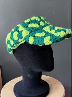 A fun summer hat that is adjustable . Handwash Trendy Crochet Cap For Outdoor, Playful Summer Visor Hat, Summer Retro Baseball Cap, Fun Summer Visor Baseball Cap, Fun Summer Baseball Cap With Visor, Casual Green Baseball Cap For Beach, Summer Baseball Cap, Retro Baseball Cap For Beach, Trendy Adjustable Crochet Hat For Outdoor