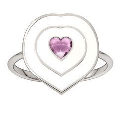 This romantic sterling silver ring features a white enamel heart with a sparkling lab-created pink sapphire for a lovely look. This romantic sterling silver ring features a white enamel heart with a sparkling lab-created pink sapphire for a lovely look. RING DETAILS Width: 2.5 mm Metal: sterling silver Plating: rhodium Finish: polished Packaging: boxedSTONE DETAILS Stone type: lab-created pink sapphire Total weight: 1/4 ct. Stone size: 4 mm x 4 mm Shape: heart Setting: bezel Gemstones may have b White Enamel, Pink Sapphire, Rings Statement, Sterling Silver Ring, Gender Female, Statement Rings, Heart Ring, Silver Ring, Sterling Silver Rings