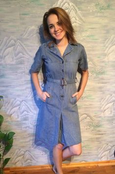 "Vintage Light Blue Dress Denim Dress Midi Dress Buttom Up Closure Dress Short Sleeves Hipster Dress Small Size Estimated size: Eur 36 Measurements (lying flat): Bust: 15.7\" / 40 cm Waist: 13.7\" / 35 cm Hips: 18.1\" / 46 cm Length 39.3'' /100 cm Sleeve: 9.8''/ 25 cm Shoulders: 12.5''/ 32 cm Please check measurements to insure a proper fit. Remember to allow yourself some extra room for movement. You can compare these with something from your closet that fits you well. This dress will come to y Fitted A-line Denim Dresses, Denim Blue Short Sleeve Dresses With Pockets, Knee-length Denim Workwear Dress With Buttons, Knee-length Denim Dress With Buttons For Work, Denim Blue Dress With Button Closure For Work, Fitted Collared Belted Denim Dress, Fitted Collared Denim Dress With Belt, Belted Knee-length Denim Dress, Knee-length Denim Blue Chambray Dress