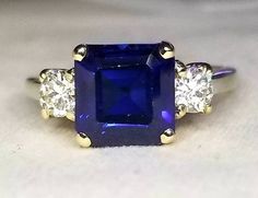 Vintage 14k Gold Ring 3.65CT. Natural Blue Sapphire Emerald | Etsy Luxury Emerald Cut Sapphire Ring With Diamond Detail, Gia Certified Emerald Cut Sapphire Ring For Formal Occasions, Emerald Cut Gia Certified Sapphire Ring For Formal Occasions, Formal Gia Certified Emerald Cut Sapphire Ring, Blue Octagon Sapphire Ring With Brilliant Cut, Blue Octagon Brilliant Cut Sapphire Ring, Octagon Shaped Blue Sapphire Ring With Brilliant Cut, Classic Gia Certified Emerald Cut Sapphire Ring, Octagon Sapphire Diamond Ring