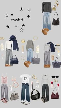 an image of clothes and accessories arranged in the shape of a collage with stars