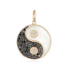 14K Gold Yin & Yang Diamond Necklace Charm. Our Mother Of Pearl brings the gentle healing power of the sea. It is a stress relieving stone; relaxing and soothing. The balance of yin and yang were seen to influence health and order within an individual, society, and the entire universe. Chain sold separately. Item Yin Yang Charm, Mother Of Pearl Pendant, Yin And Yang, Diamond Charm, Black Spinel, Necklace Charm, Gemstone Engagement Rings, Handmade Pendants, Yin Yang