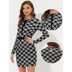 Shapely and Chic, this cocktail dress is an essential for your wardrobe. This bodycon dress with a slim silhouette in a plaid print, which will fully show your perfect shape. The midi dress is suitable for club, evening parties, cocktails, casual, home, work, daily, and Other Special Occasions. Pair it with high heels and coat in spring/summer/autumn and winter. Fitted Black Knee-length Plaid Dress, Elegant Plaid Mini Dress, Elegant Mini Length Plaid Dress, Elegant Mini-length Plaid Dress, Plaid Mini Dress For Party, Elegant Knee-length Plaid Mini Dress, Elegant Plaid Knee-length Mini Dress, Plaid Fitted Knee-length Midi Dress, Black Fitted Long Sleeve Plaid Dress