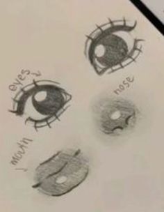 three drawings of different eyes with the words eye on them and one drawn in pencil