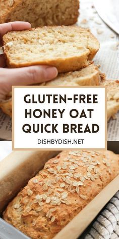 the gluten - free honey oat quick bread is cut in half and ready to be eaten