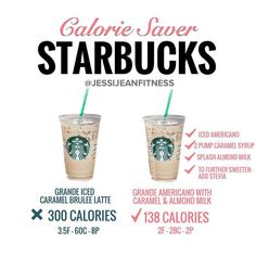 the calorie saver starbucks drink is shown with instructions for how to make it