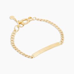 Add a personal touch to this edgy, engravable tag bracelet. Product Details Engravable 6 1/4" chain + 1" extender Total length 7 1/4" 3/16" wide chain Bar 1 3/8" by 3/16" Spring ring closure Engraving component 18k gold vermeil All other hardware 18k gold plated brass Avoid contact with anything containing derivatives of alcohol Inappropriate Language We are unable to process any engraving request containing profanities or inappropriate language. Where possible, we will contact you to seek an al Earrings Stacking, Bracelet Inspo, Black Labradorite, Orange Agate, Yellow Opal, Iridescent Crystal, Snowflake Obsidian, 14k Gold Necklace, Mix Style