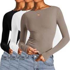 PRICES MAY VARY. Inject some pastel hues into your new season wardrobe with this fitted long sleeve crop top! AKEWEI tight long sleeve shirt, offers a buttery soft, lightweight and stretchy material (92% Cotton and 8% Spandex), long sleeves, a boat neckline, a flattering slim fit and a crop length. This long sleeve top is an essential piece to your everyday wardrobe doll. Our trendy going out tops for women feature a flattering slim fit and a crop length, with a boat neckline and long sleeves. T Womens Tight Shirts, Cheap Seamless Long Sleeve Tops, Cheap Amazon Tops For Day Out, Long Sleeve Crop Top Shirts, Flattering Long Sleeve Shirt, Fitted Long Sleeve Tshirt, Scoop Neck Long Sleeve Shirt, Undershirts Women Long Sleeve, Longs Sleeve Shirts