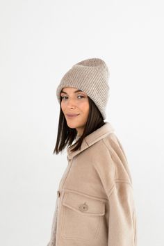 Soft wool beanie hat. Available in several colors: beige (on the model), caramel beige, brown, orange, white and light gray. Tweed yarn has mélange structure, which means that Light gray, Beige, and Caramel beige colors have speckles in the same color palette as the main color, whereas Brown, Orange and White have contrasting speckles. Brown has orange and fuchsia speckles, Orange has light green speckles and White has very gentle blue speckles. The hat comes washed and ironed with steam, ensuri Beige Beanie Outfit, Beige Beanie, Hat For Winter, Square Crochet Pattern, Ribbed Hat, Brown Beanie, Beanie Outfit, Tan Hat, Hat Photo