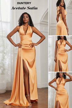 Size from US0 to US30, free custom size is also offered. 
Dazzle in this sheath sweep train gown. Highlighting a halter neckline, tasteful pleats, a zipper back, and a sultry leg slit, this gown is set to create an unforgettable impact. The seamless fusion of sophistication and contemporary style ensures an enchanting night.

Product SKU: Allisson Fall Bridesmaids, Fall Bridesmaid Dresses, Sheath Gown, Maxi Gown, Satin Maxi, Autumn Wedding, Maxi Gowns