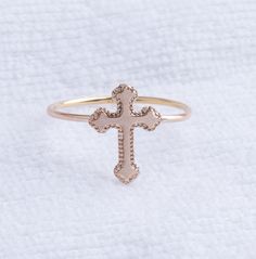 Gold Filled Cross Ring Sizes available: 6, 7, 8 Cross measures 13mm x 9mm Priced per piece Adjustable Symbolic Rose Gold Rings, Adjustable Cross-shaped Ring For Anniversary, Adjustable Cross-shaped Promise Ring, Dainty Gold Ring, Minimal Ring, Dainty Gold Rings, Everyday Rings, Circle Studs, Cross Ring