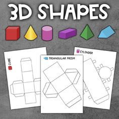 3D Shapes (Cut & Fold Nets) - Three-Dimensional Shapes | Paper Craft GeometryThis Printable Includes:A paper craft template for the followings shapes:CubeConeCylinderRectangular PrismTriangular PrismSquare-based Pyramid. Paper Craft Template, 3 Dimensional Shapes, Triangular Prism, Dimensional Shapes, Three Dimensional Shapes, Papercraft Templates, Digital Patterns, 3d Shape, 3d Shapes