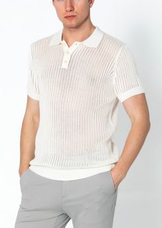 Introducing our Openwork Knit Polo Tee, a stylish and sophisticated addition to your wardrobe. Crafted from high-quality openwork knit fabric, this polo tee features intricate detailing that adds texture and visual interest. The openwork knit construction provides breathability and comfort, making it ideal for warmer weather. The polo collar adds a touch of elegance, while the short sleeves offer versatility and ease of movement. With its tailored fit and attention to detail, this polo tee is pe Polo Tees, Knit Polo, Leather Shirt, White Party, Leather Pieces, Wool Suit, Suit Shop, Top Sales, Polo Collar